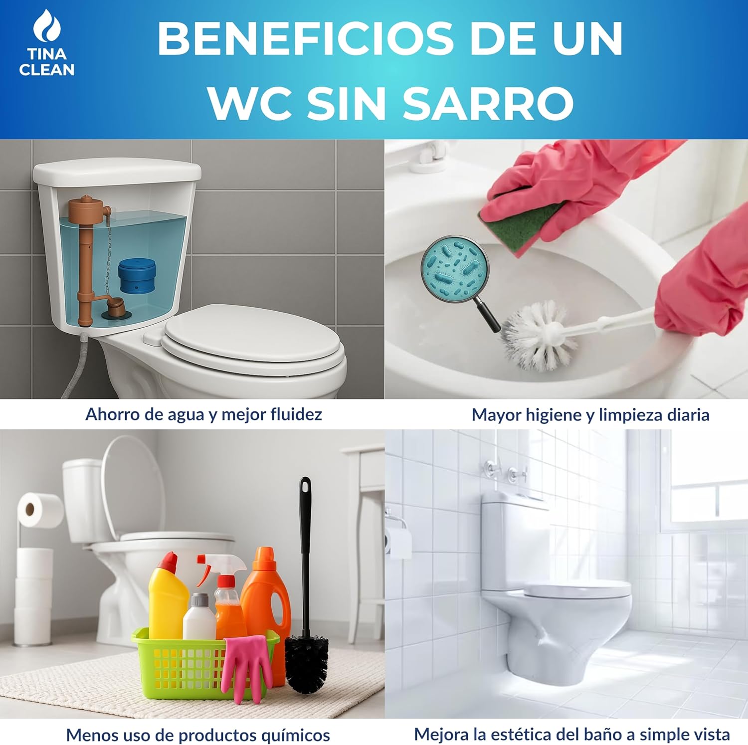 Kit Antisarro Tina Clean | Antisarro para Tinaco 450–1100L (3 Meses) + Antisarro para Baño (2 Meses) | Eliminador de Sarro y Sauvizador de Agua | Filtro y Suavizador | Filtro de Agua para Tinaco y WC