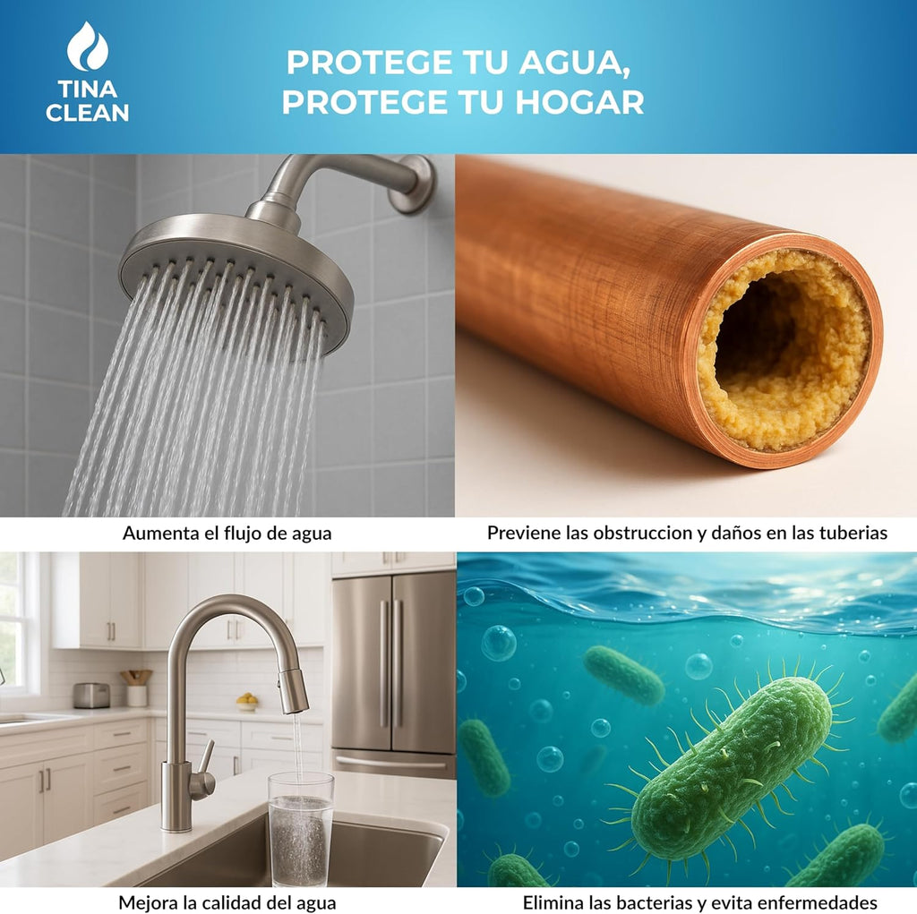 Antisarro Ecológico para Tinaco y Cisterna 400–2000L 12 Meses | Eliminador de Sarro y Sauvizador de Agua | Filtro de Agua y Suavizador | Tina Clean – Filtro Agua para Tinaco | Ecofriendly