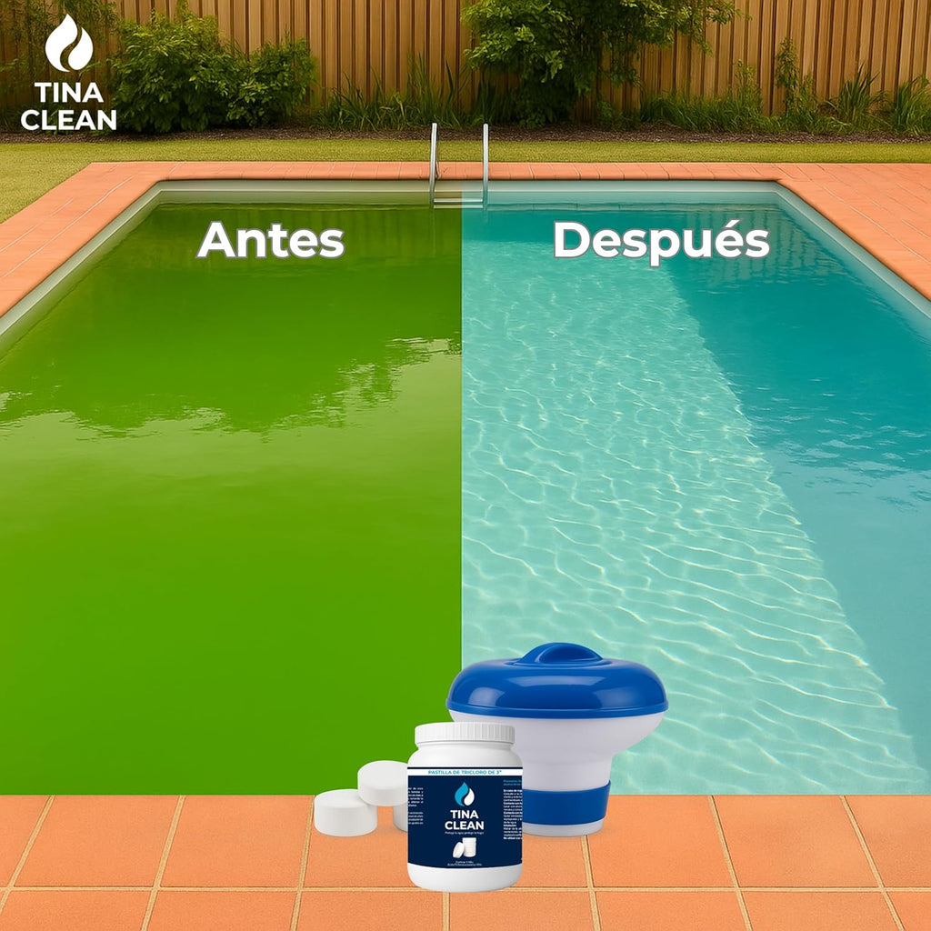 Klid Home Tina Clean Pastilla tricloro para alberca de 3" Tableta de Tricloro 200g – Pastilla Desinfectante para Tinacos, Cisternas, Albercas, Jacuzzis y Depósitos de Agua | Larga Duración
