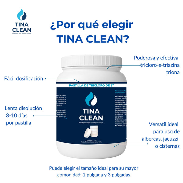 Pastillas de Tricloro TINA CLEAN 1 pulgada | 1 kilo