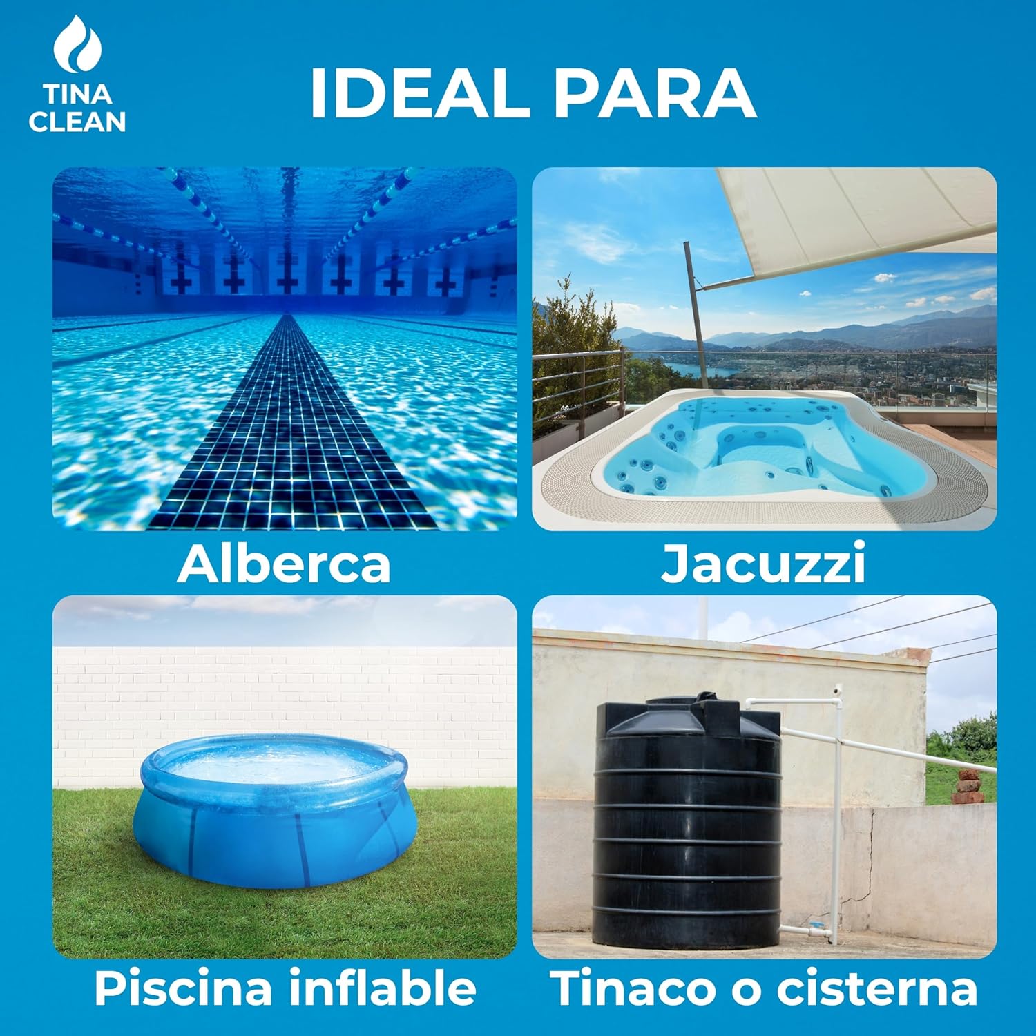 Klid Home Tina Clean Pastilla tricloro para alberca de 3" Tableta de Tricloro 200g – Pastilla Desinfectante para Tinacos, Cisternas, Albercas, Jacuzzis y Depósitos de Agua | Larga Duración
