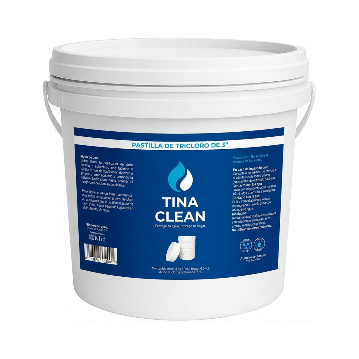 Pastillas de Tricloro TINA CLEAN 3 pulgadas | Cubeta 4 kilos