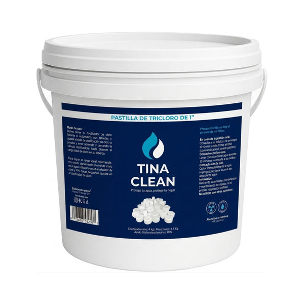 Pastillas de Tricloro TINA CLEAN 1 pulgada para Alberca | Cubeta 4 kilos